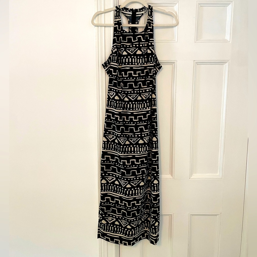 Nom de Plume Black & White Geometric Halter Maxi Dress Side Slit Size 4